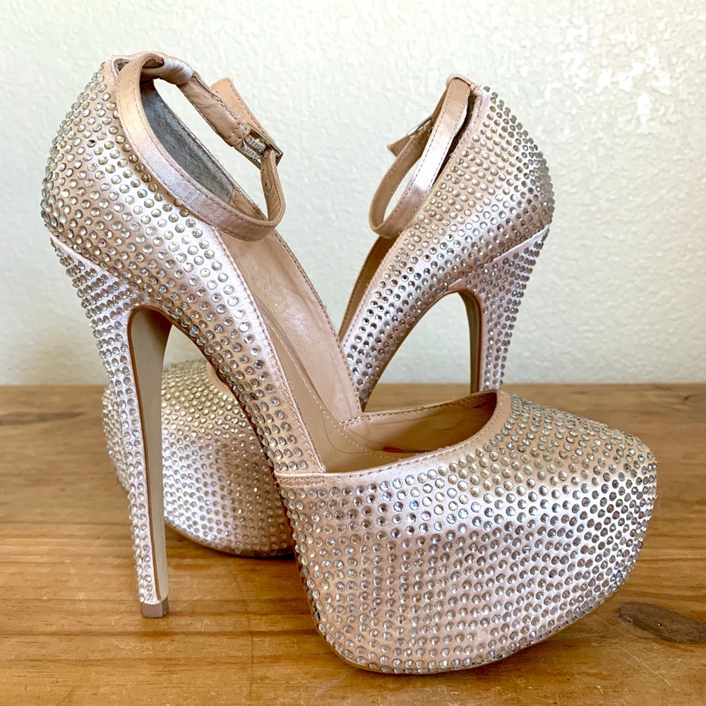 Steve Madden Champagne Rhinestone Platform Heels